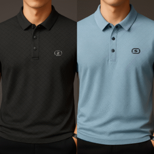 Jacquard Cotton Polo - Black+Sky Blue
