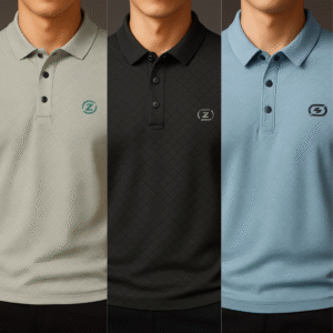 Jacquard Cotton Polo - Ash+Black+Sky Blue